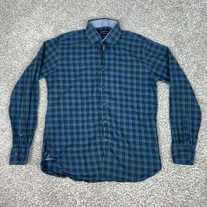Hammer Made Shirt Mens 16 Large Blue Green Plaid Long Sleeve Office Business